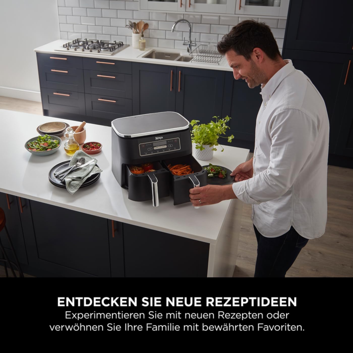 Ninja [AF300EU] 2 Large Frying Compartments, 6 Functions, 2470 W, 2 Independent Garzones, 7.6 Litres, 65% Save Energy Costs