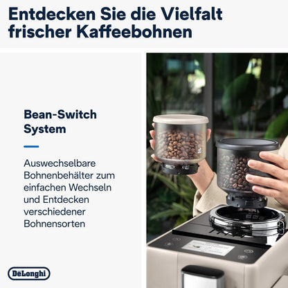 De'Longhi Rivelia – Interchangeable Bean Hopper, 16 Drinks & Touch Display
