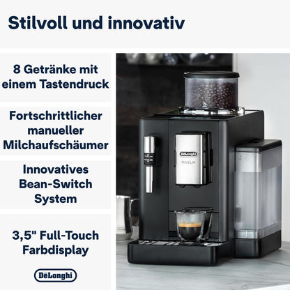 De'Longhi Rivelia – Interchangeable Bean Hopper, 16 Drinks & Touch Display