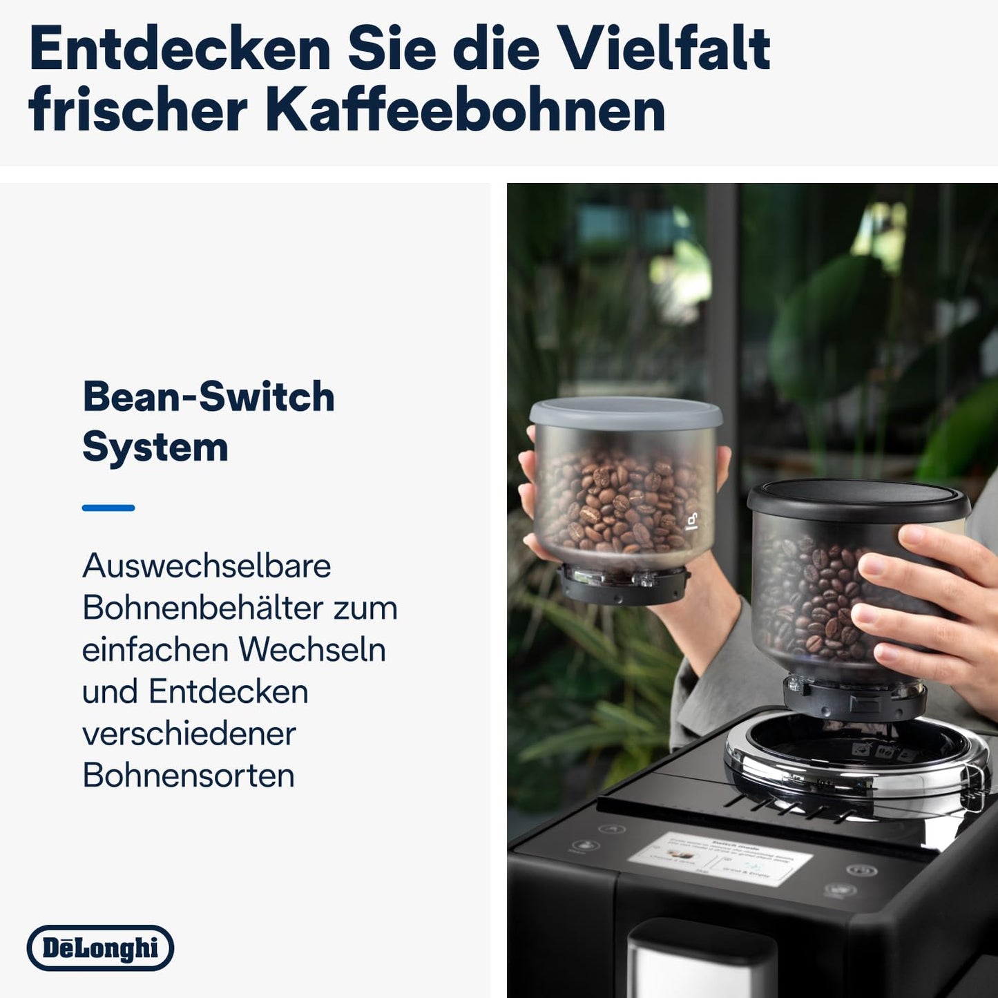 De'Longhi Rivelia – Interchangeable Bean Hopper, 16 Drinks & Touch Display