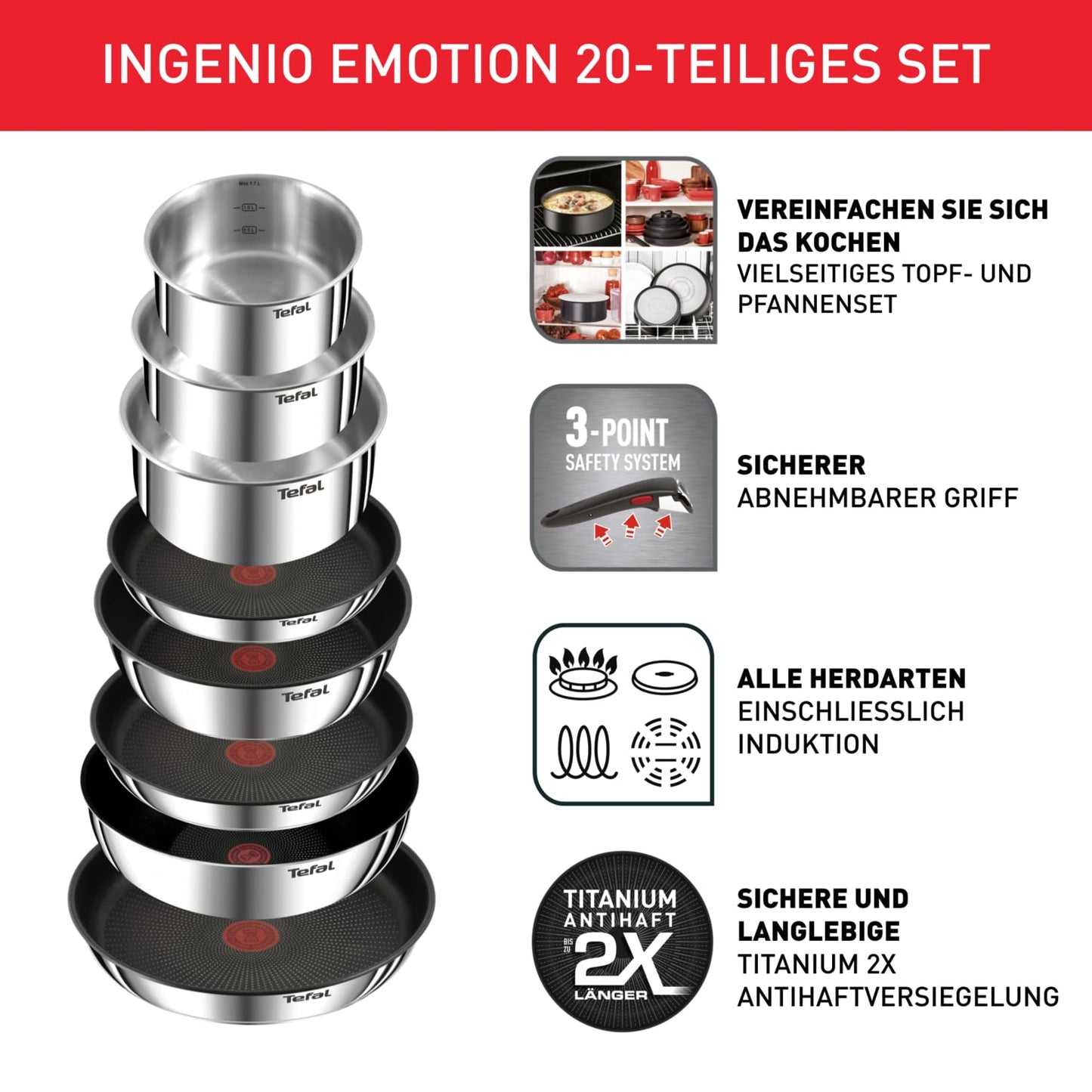 Tefal Ingenio Emotion L897SK 20-Piece Pan & Pot Set with Accessories