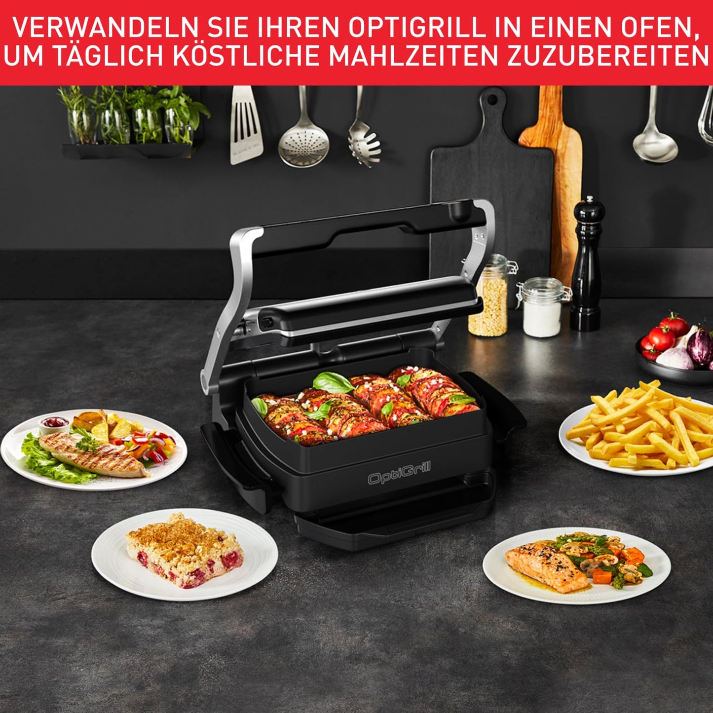 Tefal OptiGrill Contact Grill, 6 Programmes, Cooking Level Display, Removable Plates, Manual Mode, Electric Grill, Stainless Steel, GC705D16