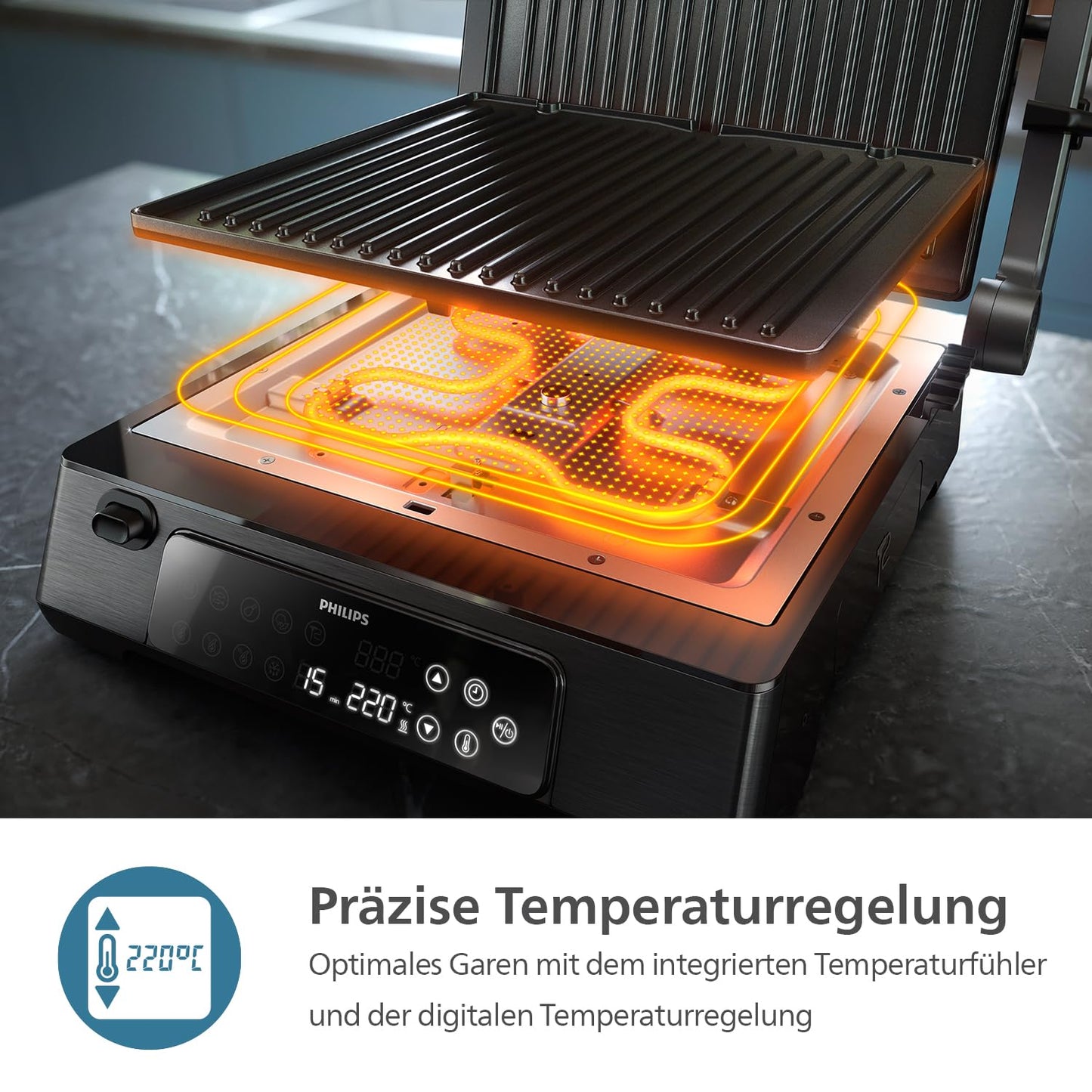 Philips Sandwichmaker 5000 Serie, 750 W, Panini, Waffeln, Sandwichplatten, Schwarz/Silber (HD2350/80)
