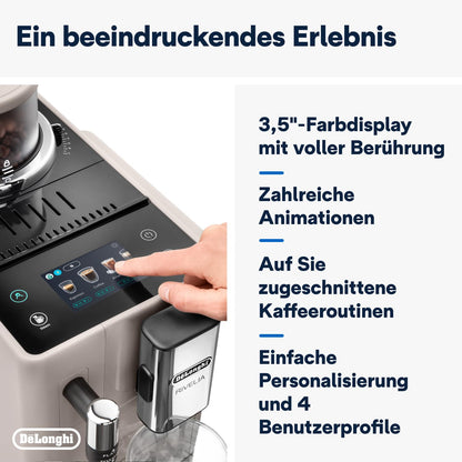 De'Longhi Rivelia – Interchangeable Bean Hopper, 16 Drinks & Touch Display