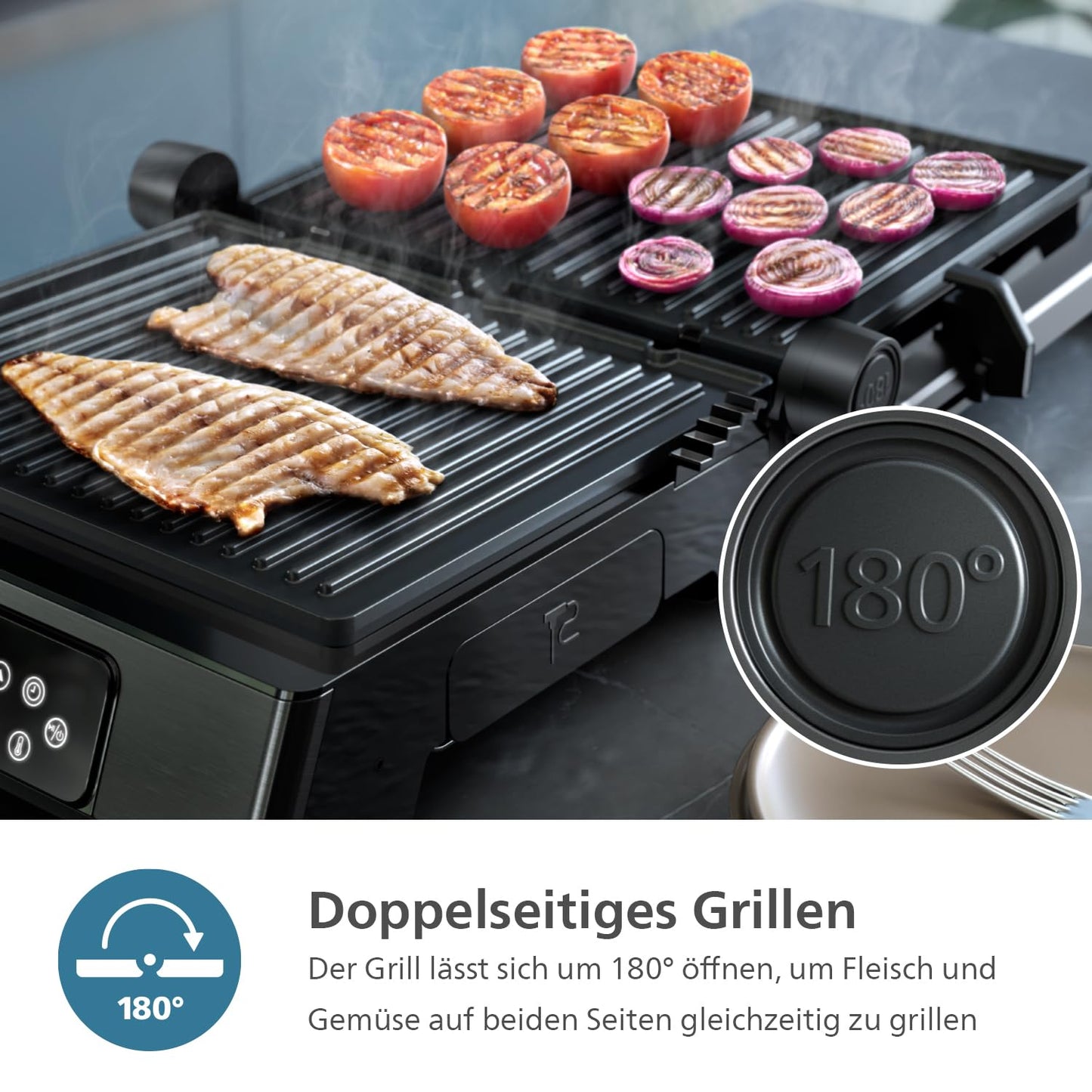 Philips Sandwichmaker 5000 Serie, 750 W, Panini, Waffeln, Sandwichplatten, Schwarz/Silber (HD2350/80)