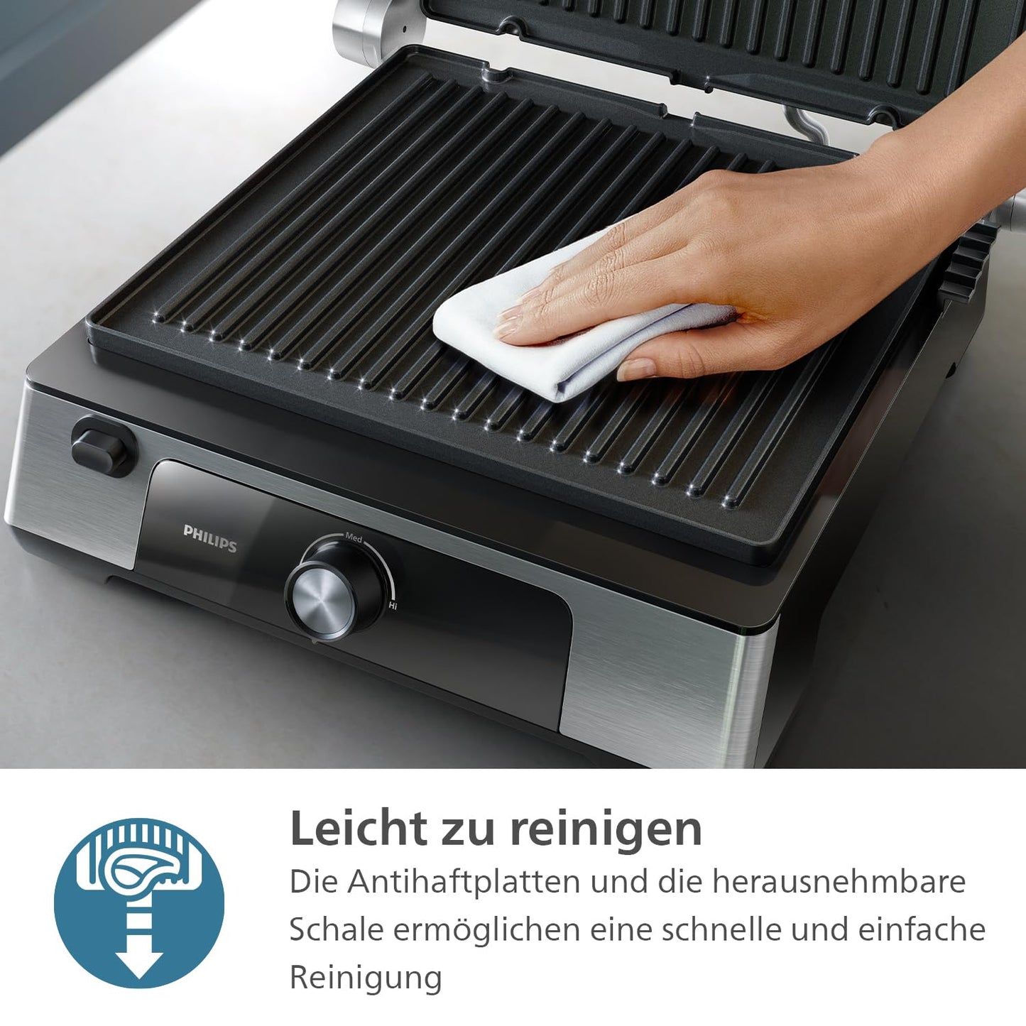 Philips Sandwichmaker 5000 Serie, 750 W, Panini, Waffeln, Sandwichplatten, Schwarz/Silber (HD2350/80)