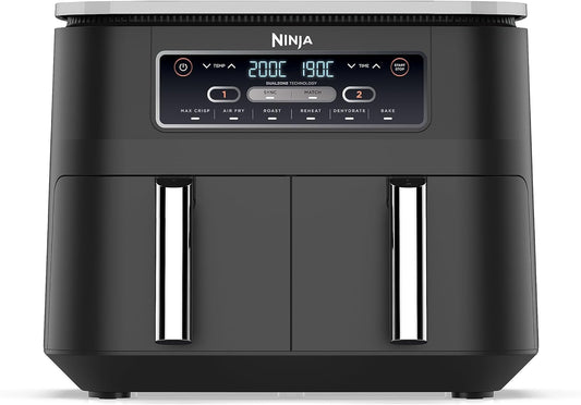 Ninja [AF300EU] 2 Large Frying Compartments, 6 Functions, 2470 W, 2 Independent Garzones, 7.6 Litres, 65% Save Energy Costs