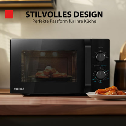 Toshiba MW2-MM20PF(BK) Microwave, Solo Microwave 20 l, 800 W, 5 Power Levels with Practical Defrost Function, LED Lighting in Interior, Black