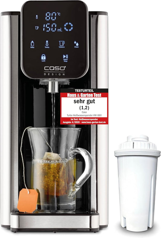 CASO Turbo Hot Water Dispenser HW660 2600W 40-100°C 100-400ml Hot Water in Seconds Efficient and Energy Saving Black Stainless Steel.