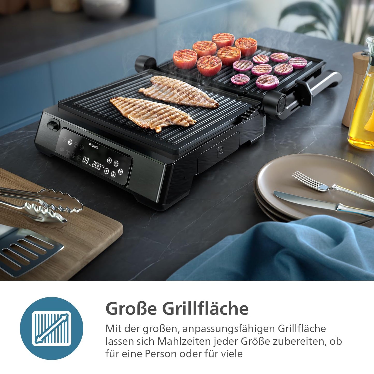 Philips Sandwichmaker 5000 Serie, 750 W, Panini, Waffeln, Sandwichplatten, Schwarz/Silber (HD2350/80)