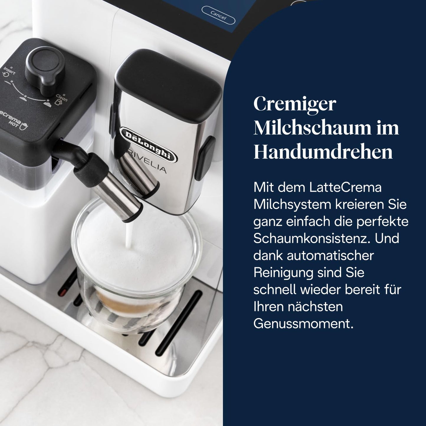 De'Longhi Rivelia – Interchangeable Bean Hopper, 16 Drinks & Touch Display