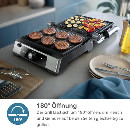 Philips Sandwichmaker 5000 Serie, 750 W, Panini, Waffeln, Sandwichplatten, Schwarz/Silber (HD2350/80)