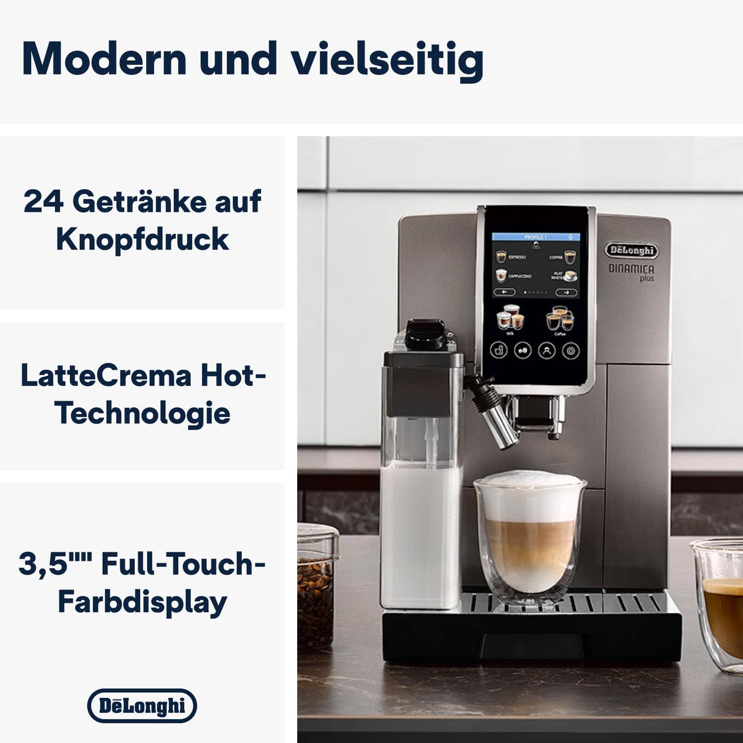 De'Longhi Dinamica Plus – 24 Recipes, LatteCrema System & 3.5" Touch Display