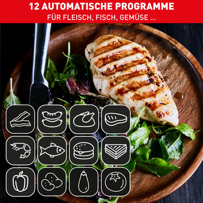 Tefal OptiGrill Contact Grill, 6 Programmes, Cooking Level Display, Removable Plates, Manual Mode, Electric Grill, Stainless Steel, GC705D16
