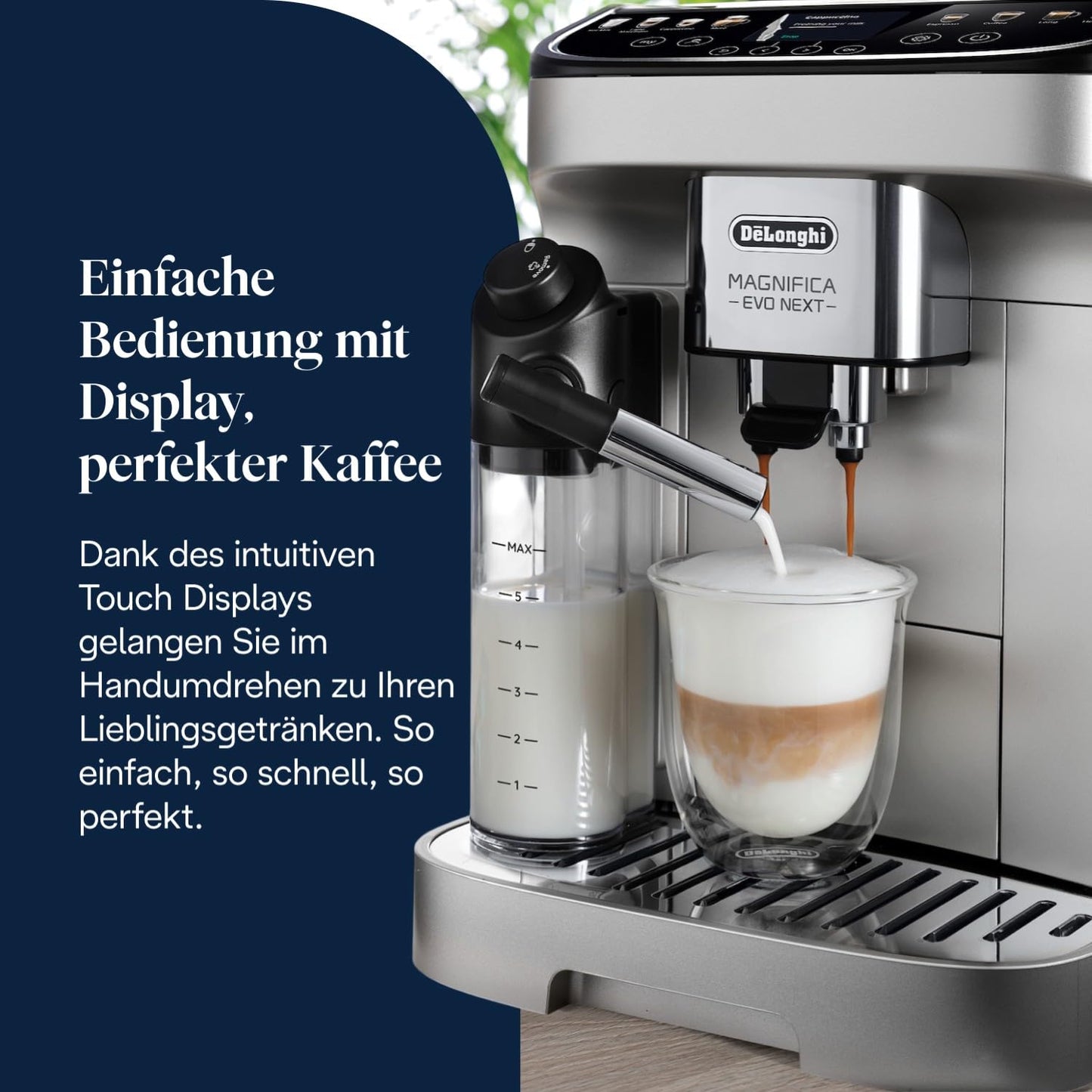 De'Longhi Magnifica Evo Next – 13 Drinks, Color Touch Display & LatteCrema