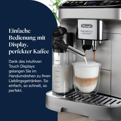 De'Longhi Magnifica Evo Next – 13 Drinks, Color Touch Display & LatteCrema