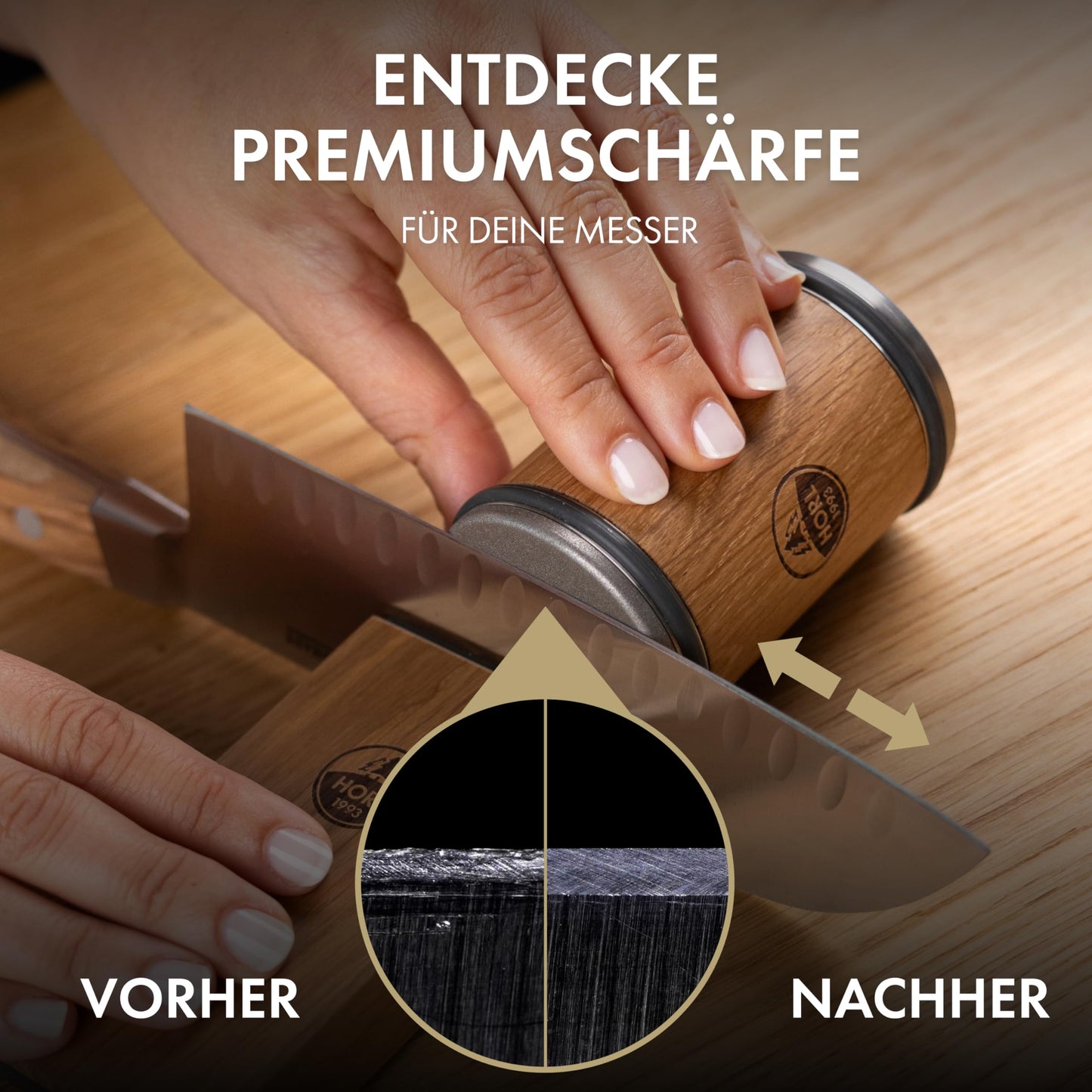 HORL 2 Walnut – Rolling Sharpener Set with 15° & 20° Magnetic Support