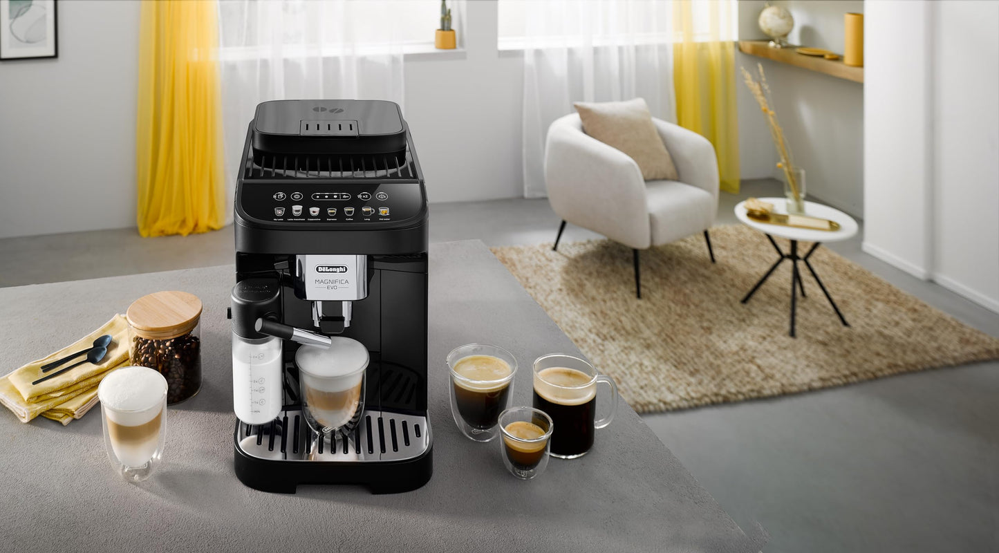 De'Longhi Magnifica Evo – One-Touch Cappuccino, Milk System & 4 Recipes