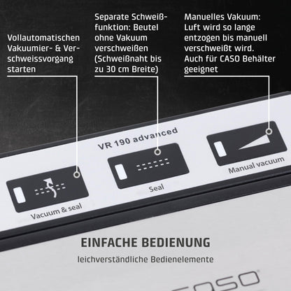 CASO Advanced Vacuum Sealer - Film Sealing Device - Extend the Shelf Life of Your Food - Ideal For Portioning and Storing Food