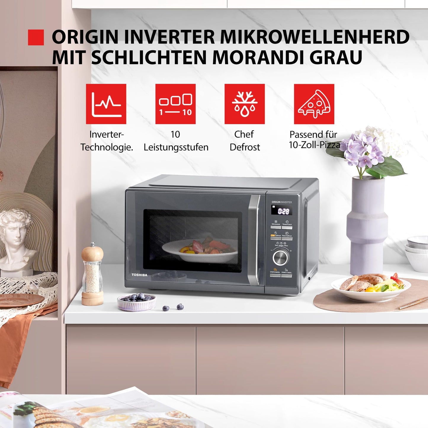 Toshiba MW2-MM20PF(BK) Microwave, Solo Microwave 20 l, 800 W, 5 Power Levels with Practical Defrost Function, LED Lighting in Interior, Black