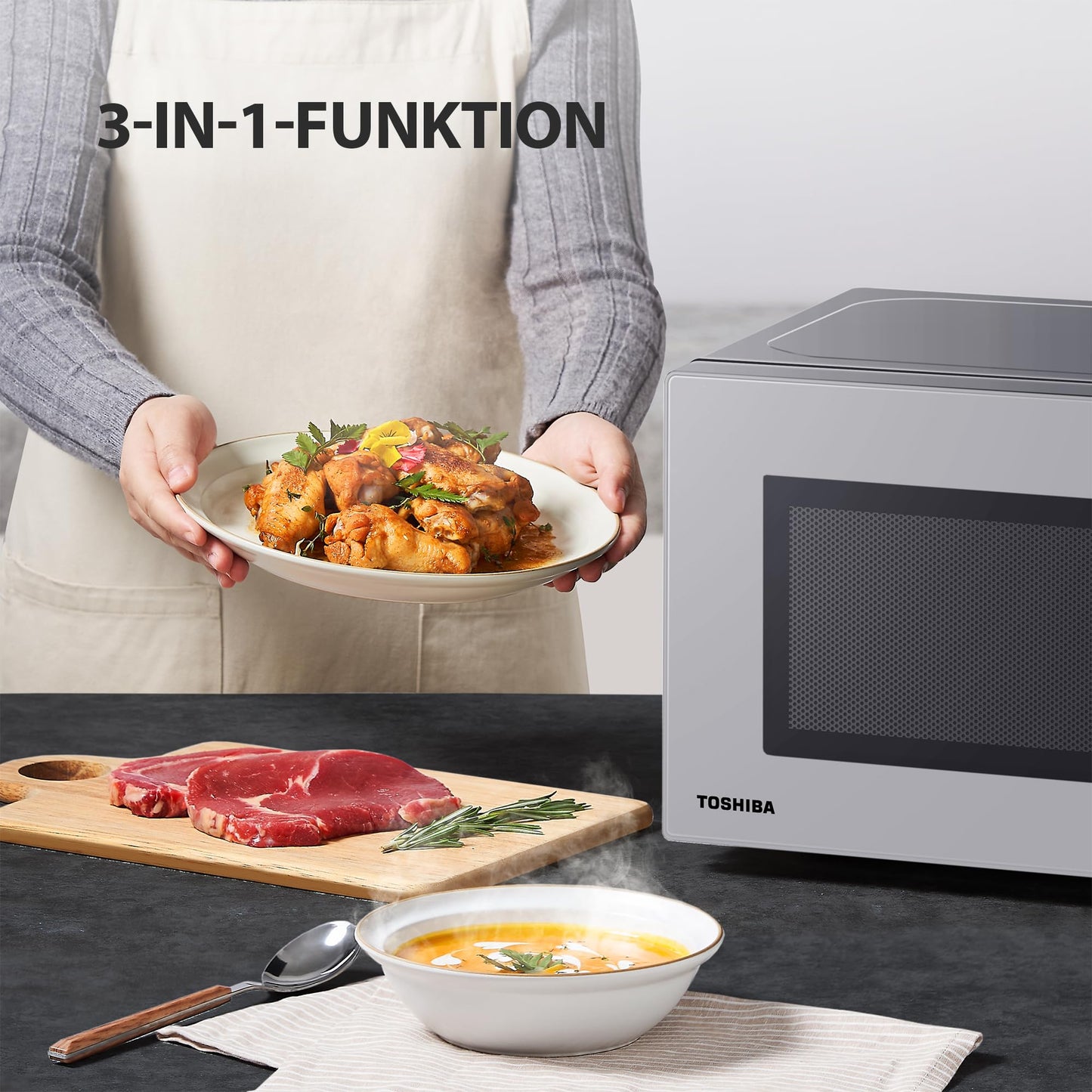 Toshiba MW2-MM20PF(BK) Microwave, Solo Microwave 20 l, 800 W, 5 Power Levels with Practical Defrost Function, LED Lighting in Interior, Black