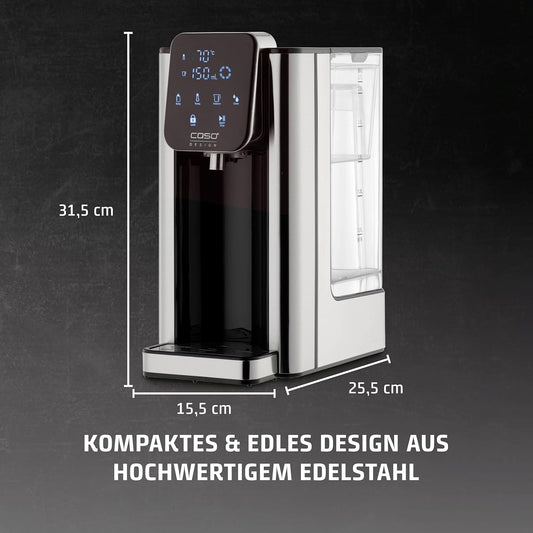 CASO Turbo Hot Water Dispenser HW660 2600W 40-100°C 100-400ml Hot Water in Seconds Efficient and Energy Saving Black Stainless Steel.