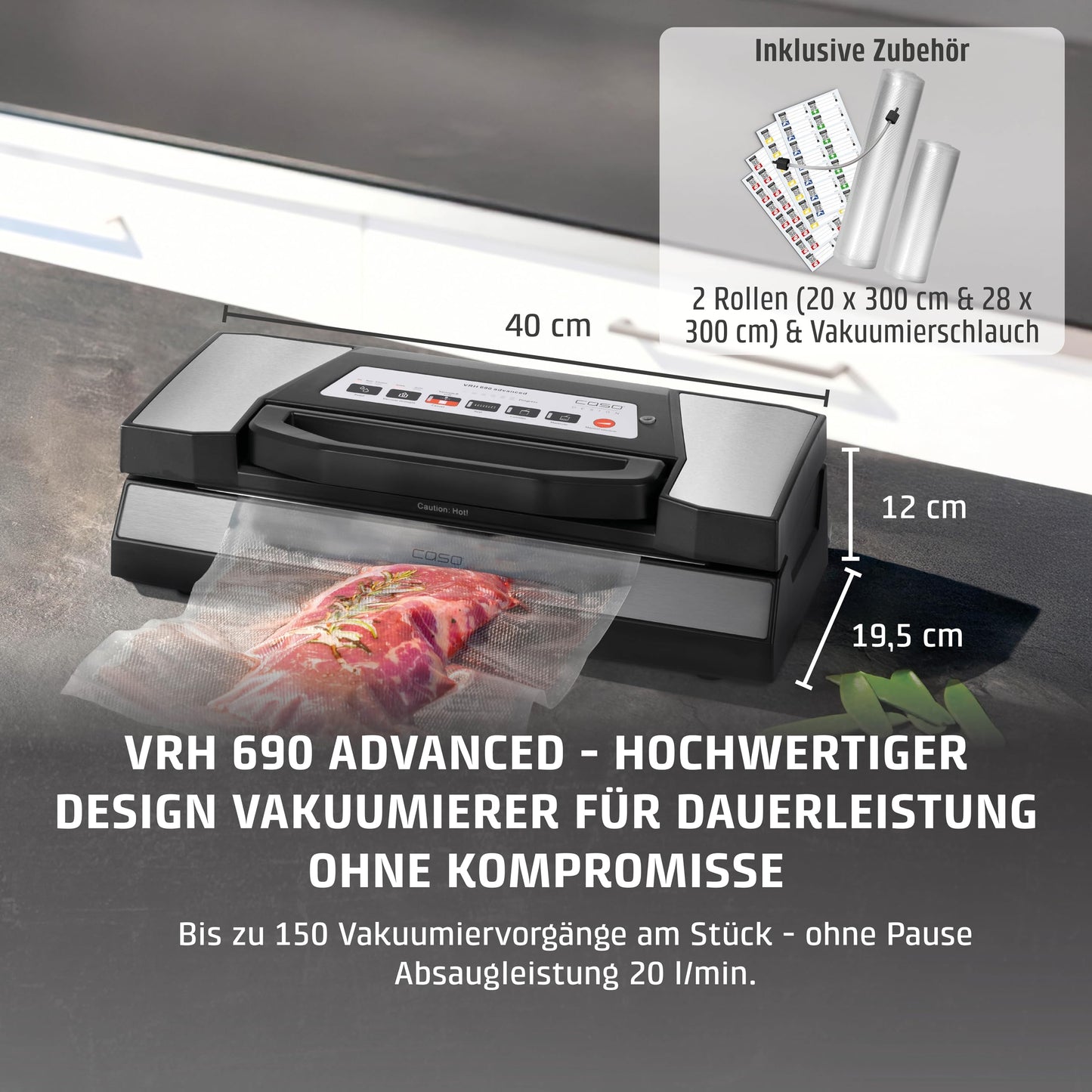 CASO Advanced Vacuum Sealer - Film Sealing Device - Extend the Shelf Life of Your Food - Ideal For Portioning and Storing Food