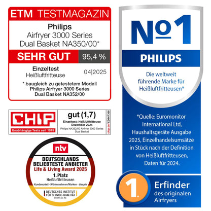 Philips Dual Basket Airfryer 9L – 2 Zones, Sync Function & RapidAir Plus