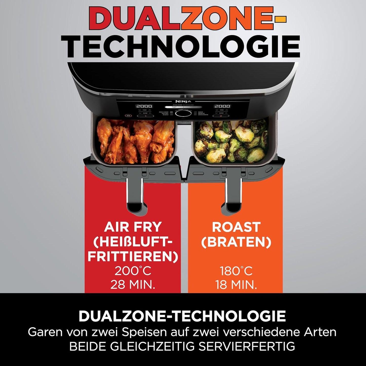 Ninja [AF300EU] 2 Large Frying Compartments, 6 Functions, 2470 W, 2 Independent Garzones, 7.6 Litres, 65% Save Energy Costs