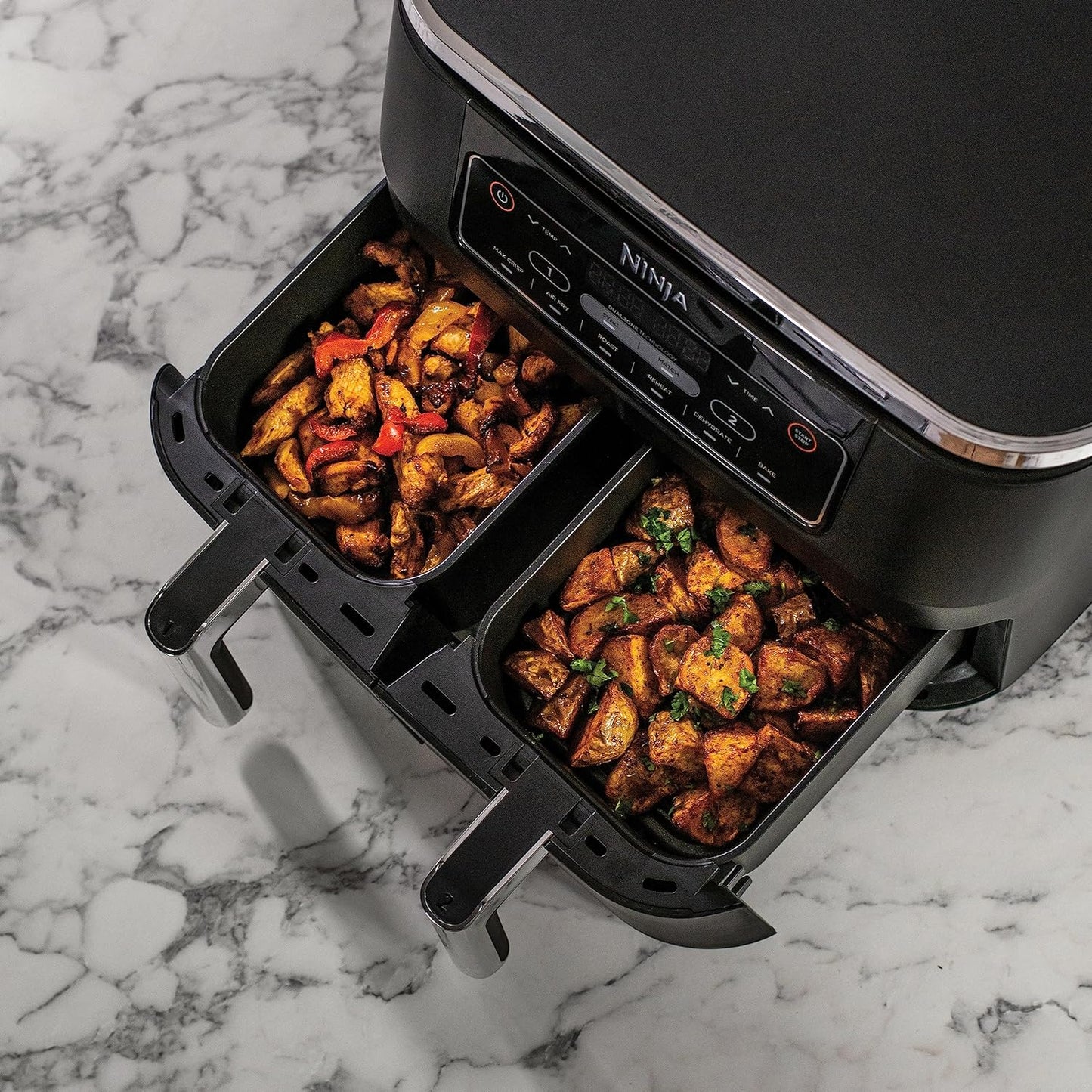Ninja [AF300EU] 2 Large Frying Compartments, 6 Functions, 2470 W, 2 Independent Garzones, 7.6 Litres, 65% Save Energy Costs